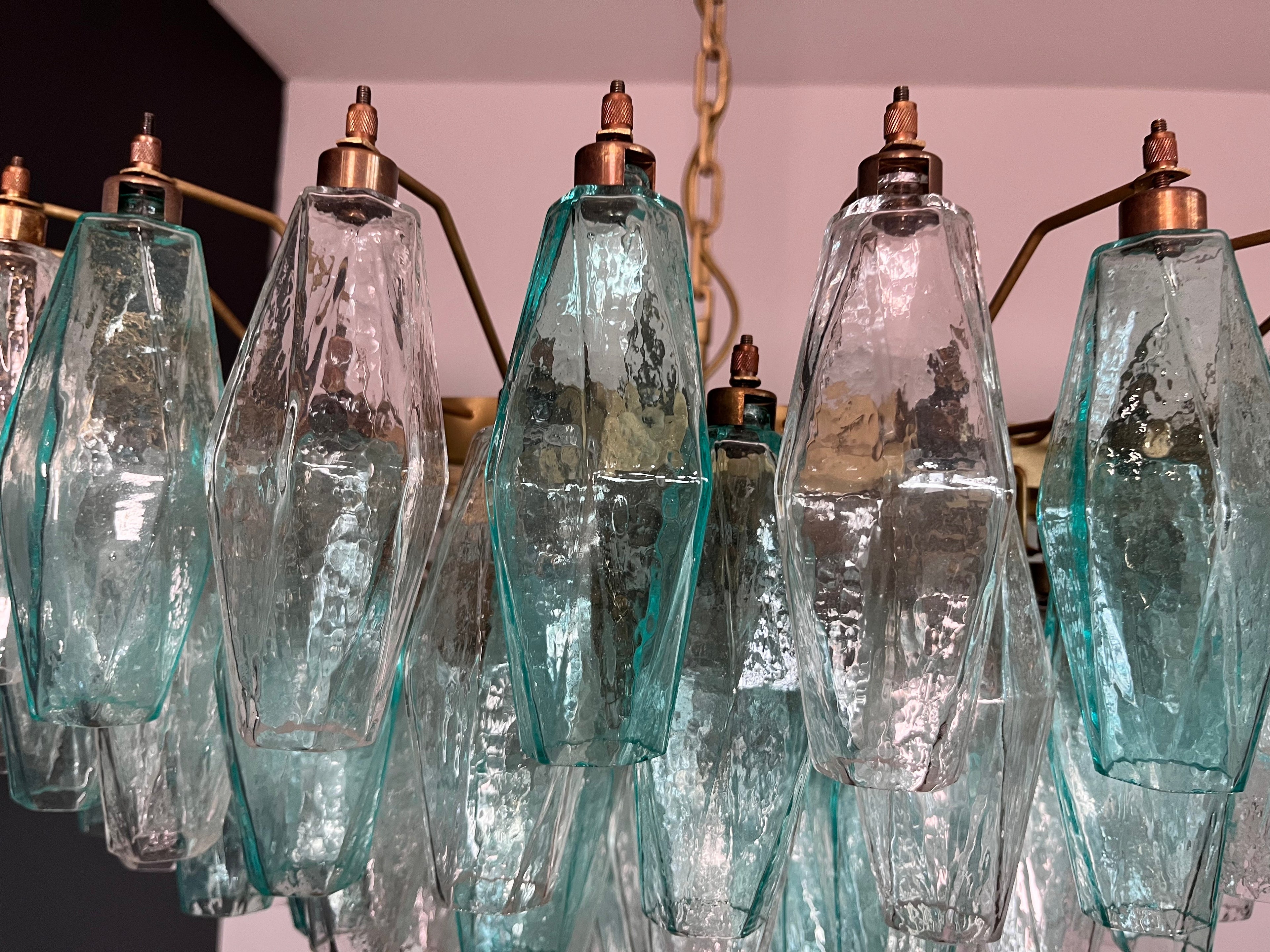 Mid-Century Murano Chandelier | Punto di Luce |  185 Turquoise and Clear Poliedri Glass