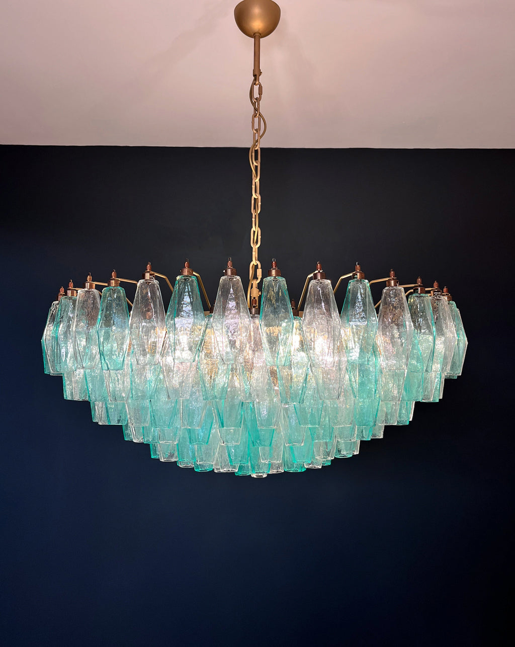 Mid-Century Murano Chandelier | Punto di Luce |  185 Turquoise and Clear Poliedri Glass