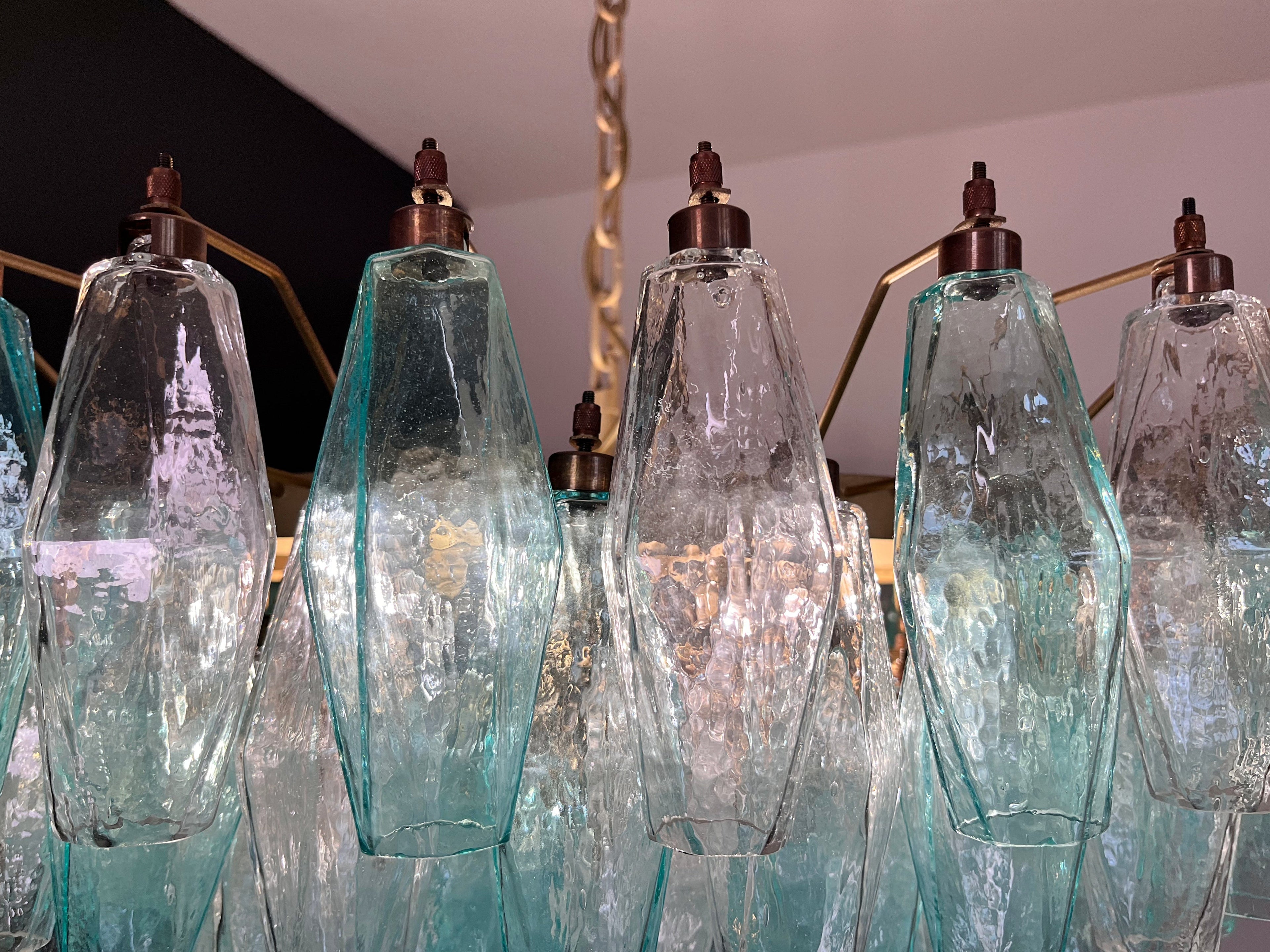 Mid-Century Murano Chandelier | Punto di Luce |  185 Turquoise and Clear Poliedri Glass