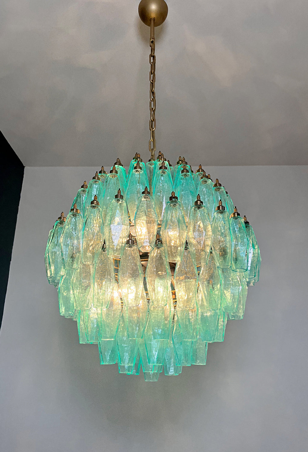 Mid-Century Murano Chandelier | Punto di Luce |  140 Turquoise Poliedri Glass