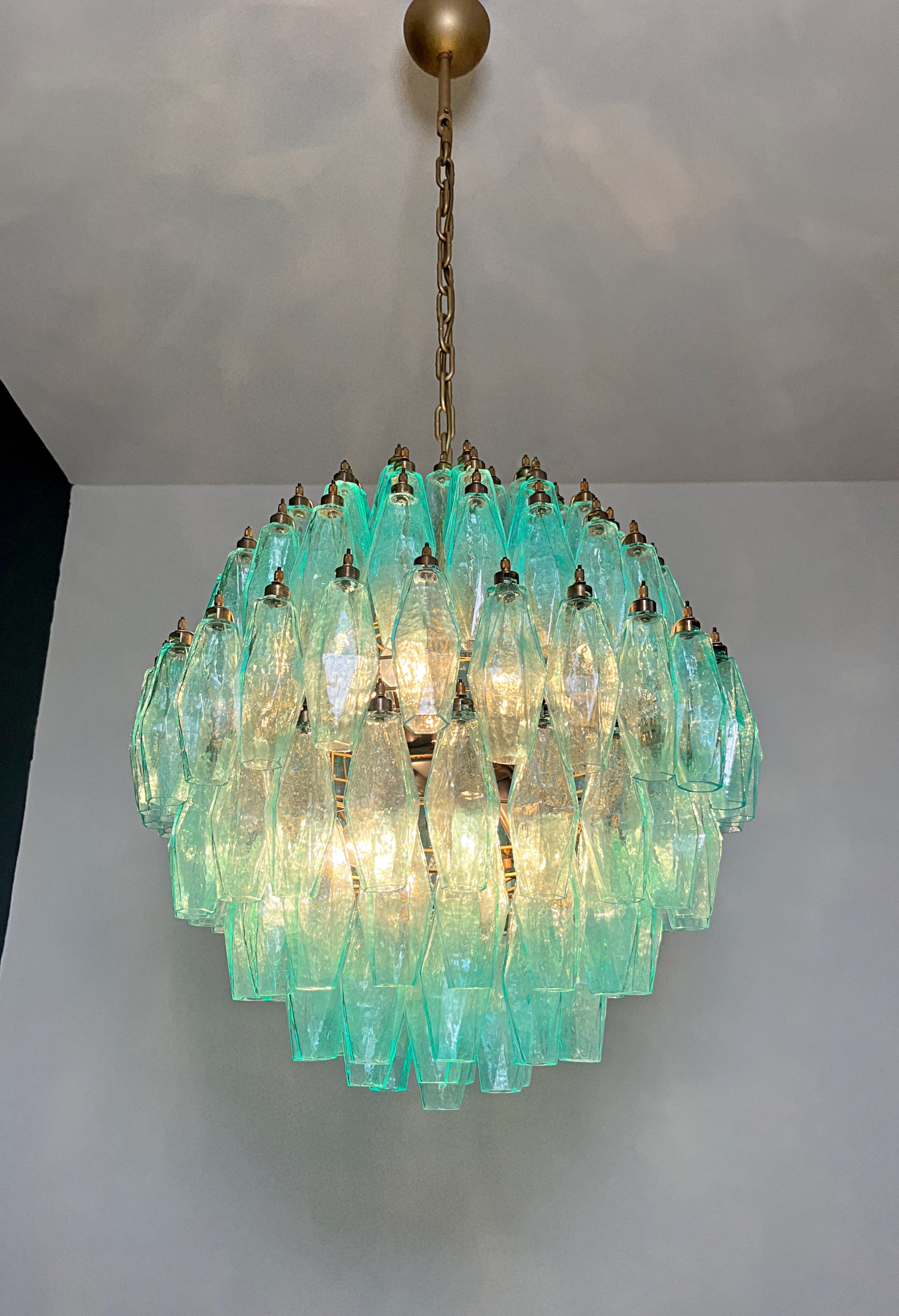 Mid-Century Murano Chandelier | Punto di Luce |  140 Turquoise Poliedri Glass