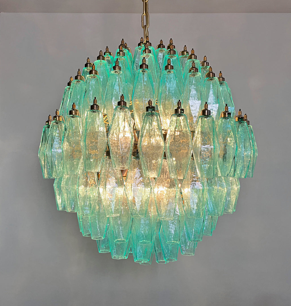 Mid-Century Murano Chandelier | Punto di Luce |  140 Turquoise Poliedri Glass