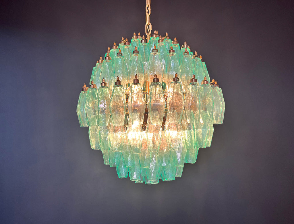Mid-Century Murano Chandelier | Punto di Luce |  140 Turquoise Poliedri Glass
