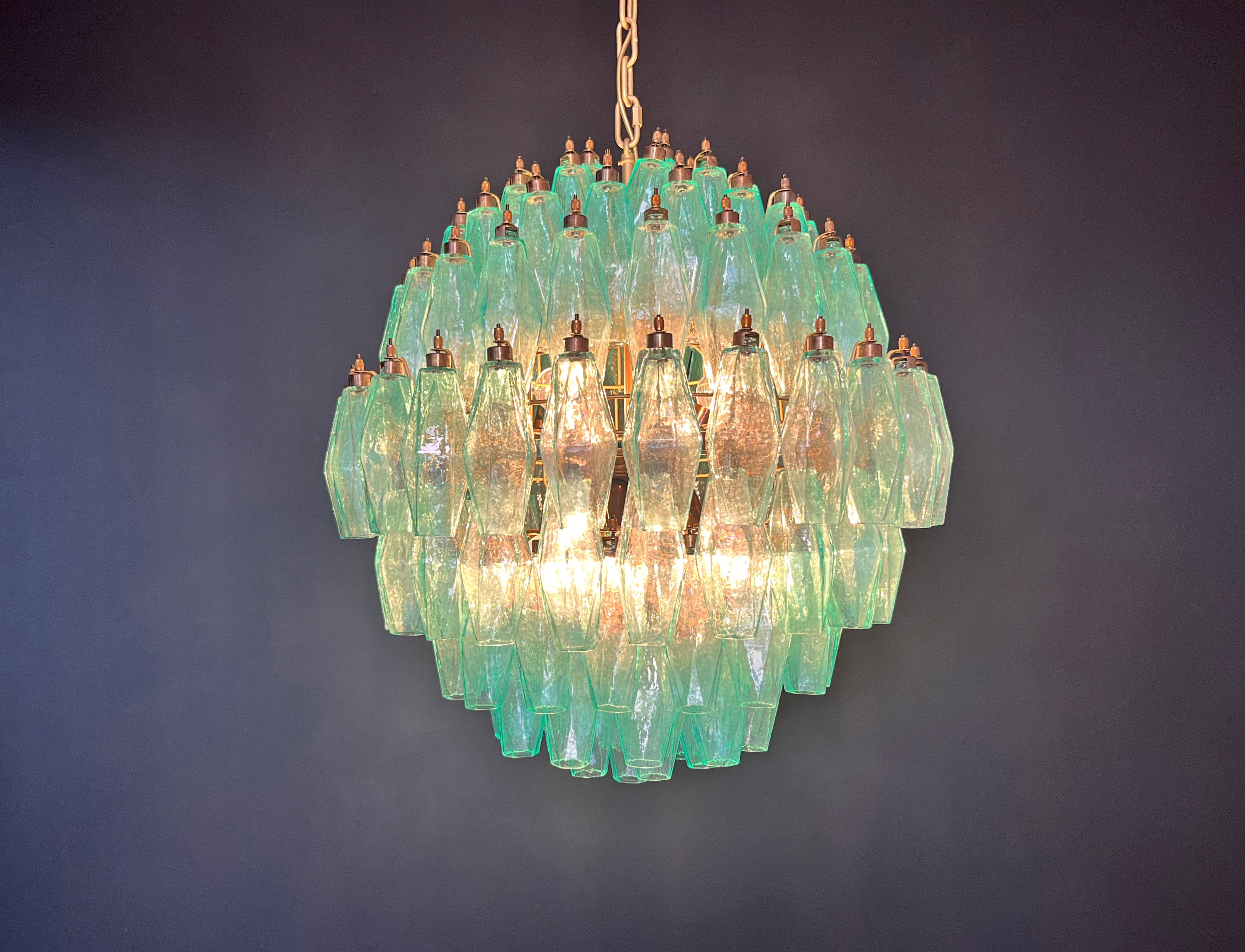 Mid-Century Murano Chandelier | Punto di Luce |  140 Turquoise Poliedri Glass