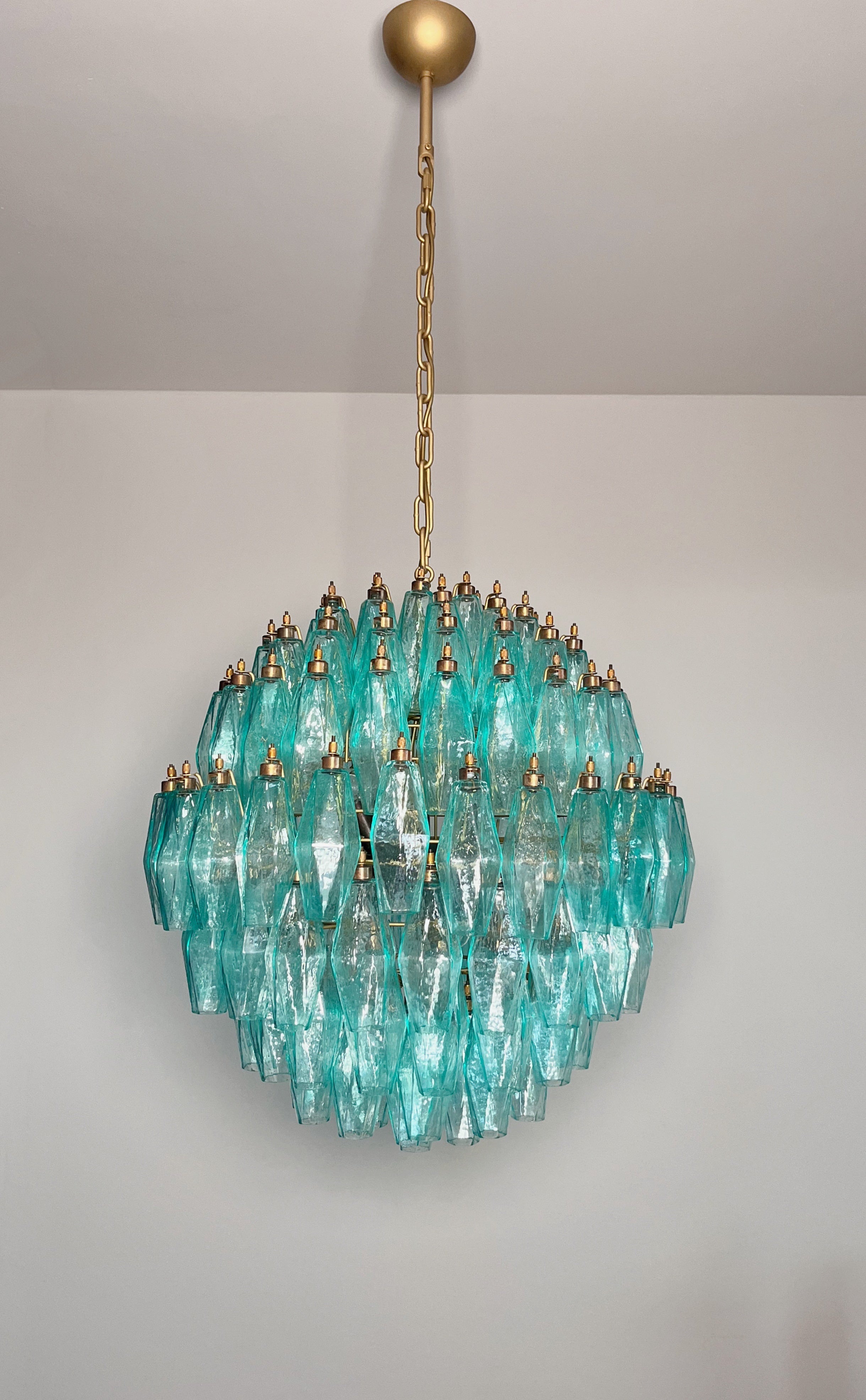 Mid-Century Murano Chandelier | Punto di Luce |  140 Turquoise Poliedri Glass