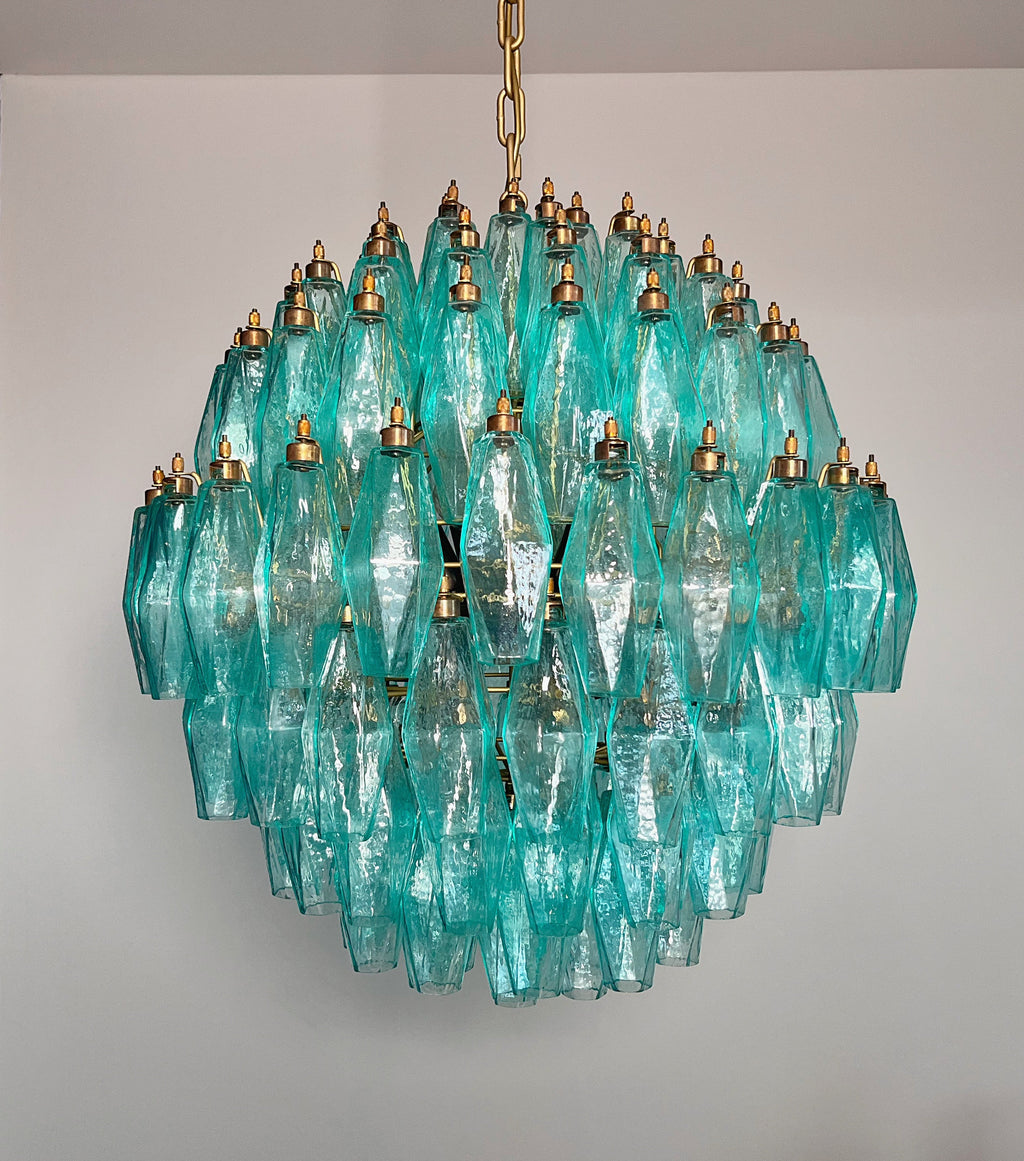 Mid-Century Murano Chandelier | Punto di Luce |  140 Turquoise Poliedri Glass