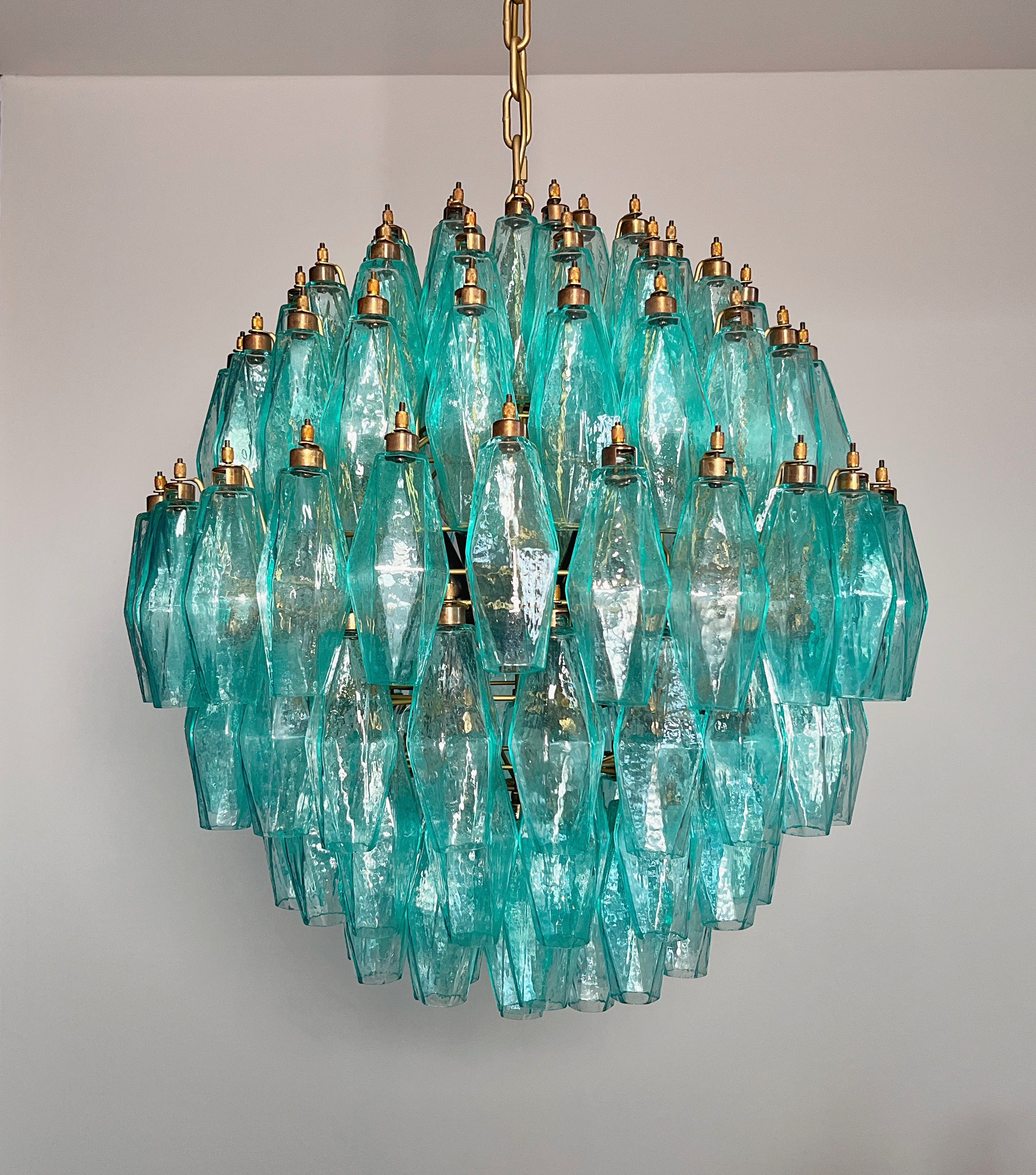 Mid-Century Murano Chandelier | Punto di Luce |  140 Turquoise Poliedri Glass