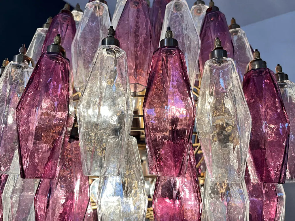 Mid-Century Murano Chandelier | Punto di Luce |  140 Purple and Clear Poliedri Glass