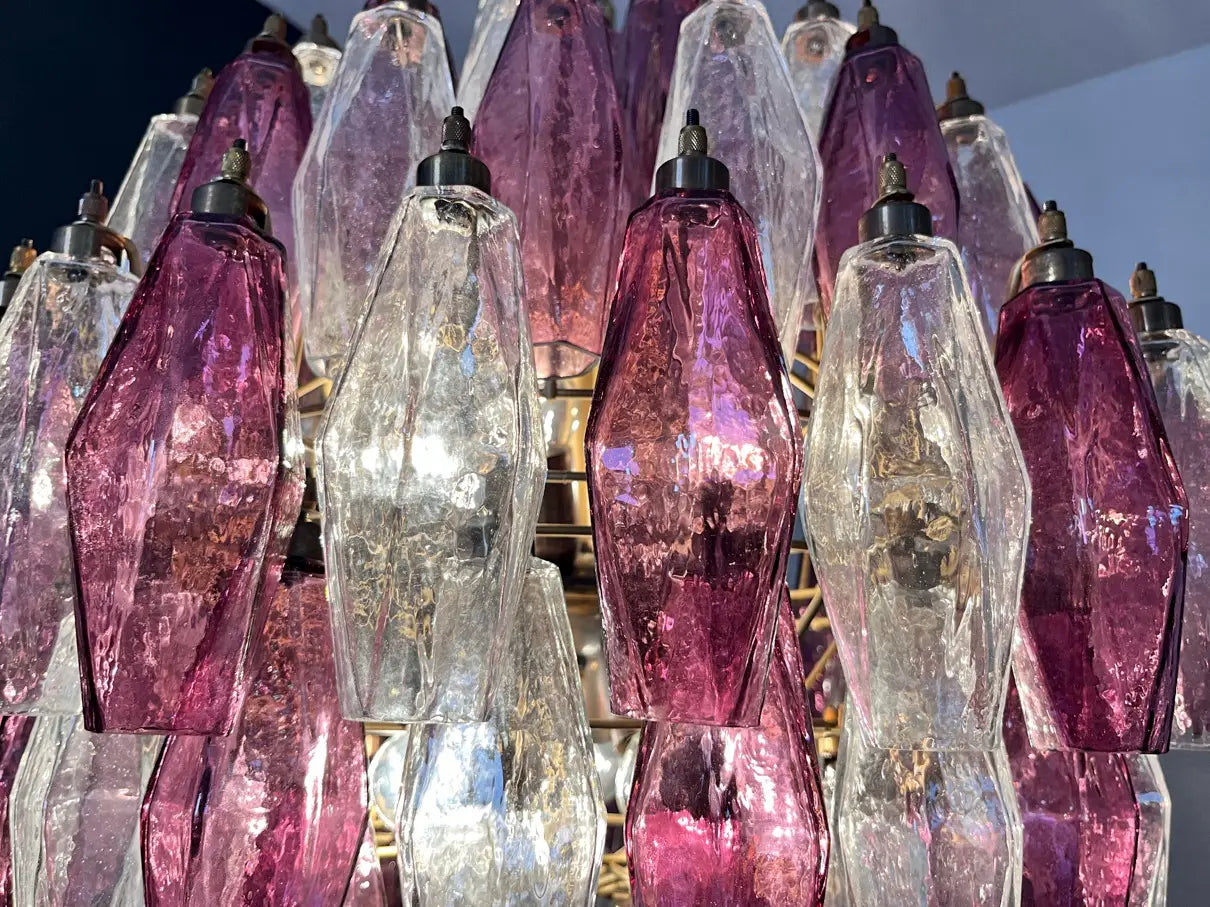 Mid-Century Murano Chandelier | Punto di Luce |  140 Purple and Clear Poliedri Glass