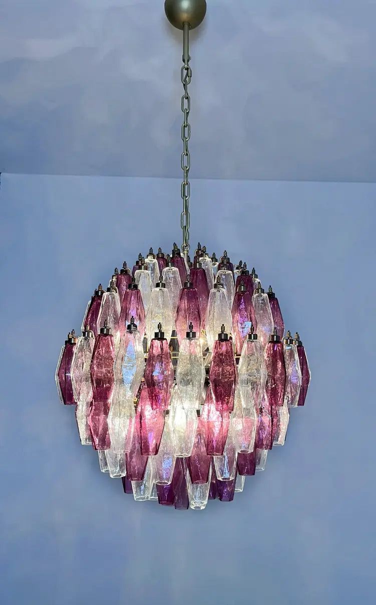 Mid-Century Murano Chandelier | Punto di Luce |  140 Purple and Clear Poliedri Glass