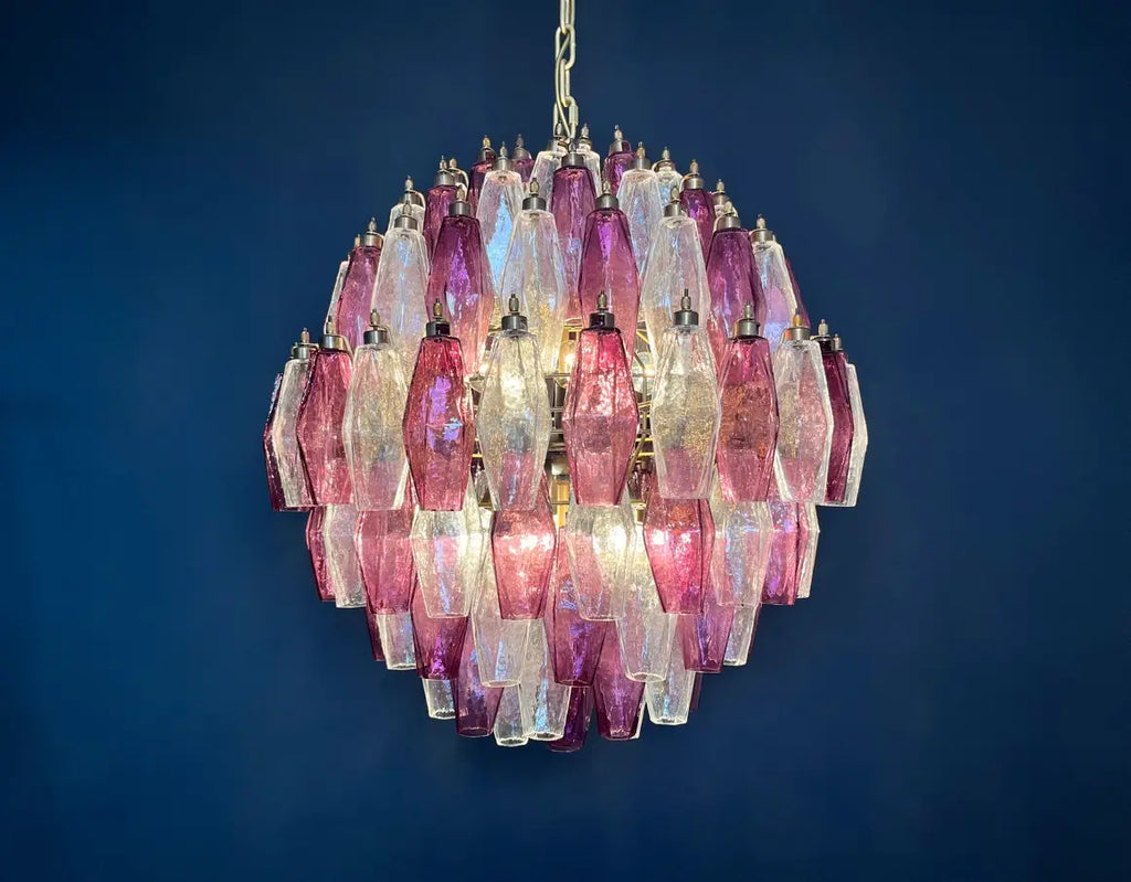 Mid-Century Murano Chandelier | Punto di Luce |  140 Purple and Clear Poliedri Glass
