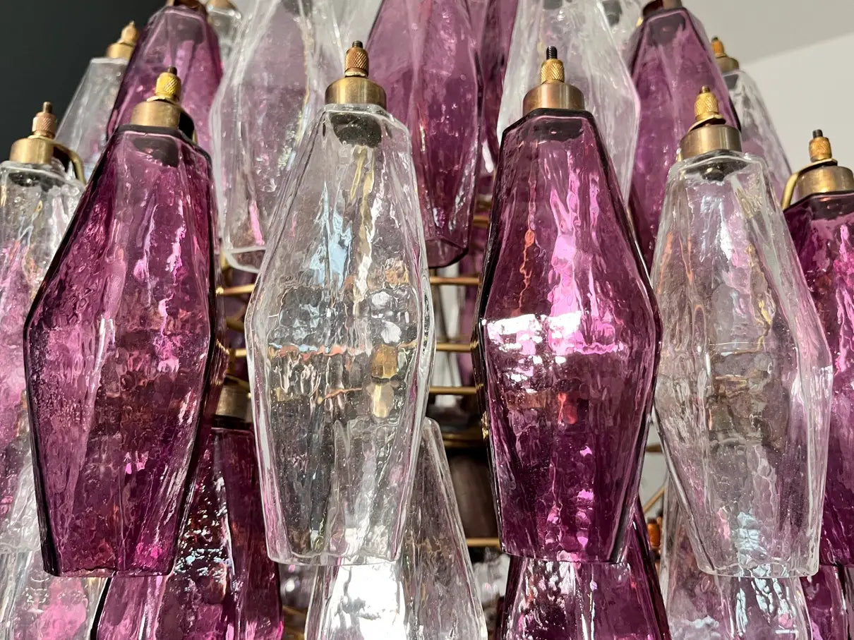 Mid-Century Murano Chandelier | Punto di Luce |  140 Purple and Clear Poliedri Glass