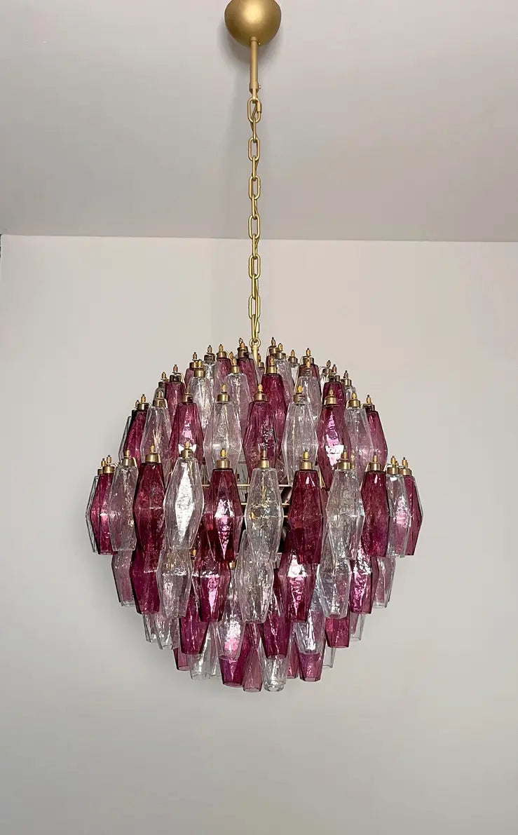 Mid-Century Murano Chandelier | Punto di Luce |  140 Purple and Clear Poliedri Glass
