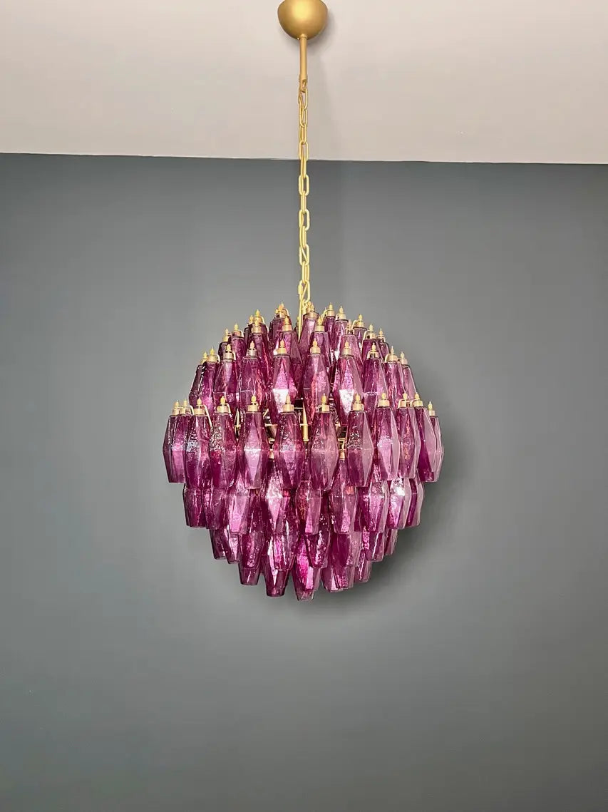 Murano-Kronleuchter aus der Mitte des Jahrhunderts | Punto di Luce | 140 Lila Polyliedri-Glas