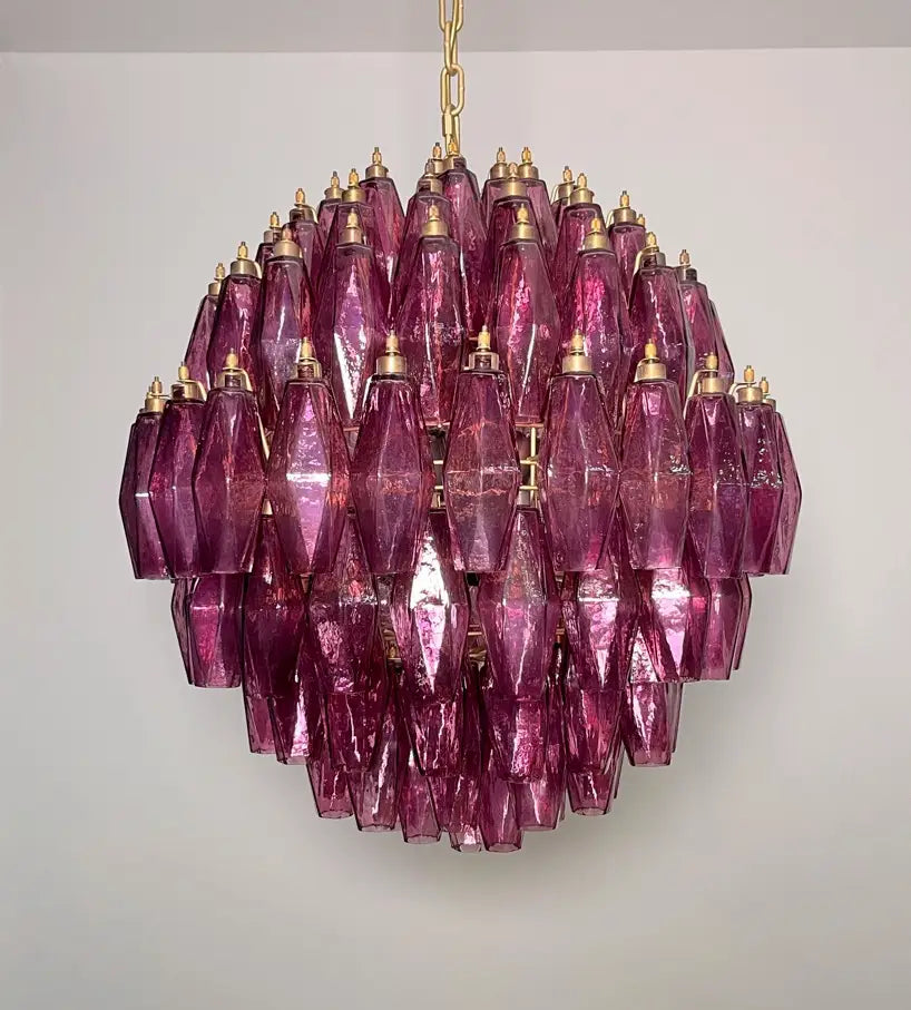 Murano-Kronleuchter aus der Mitte des Jahrhunderts | Punto di Luce | 140 Lila Polyliedri-Glas