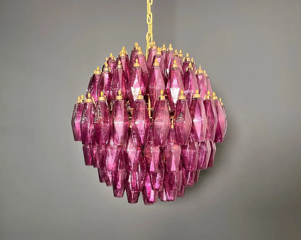 Murano-Kronleuchter aus der Mitte des Jahrhunderts | Punto di Luce | 140 Lila Polyliedri-Glas
