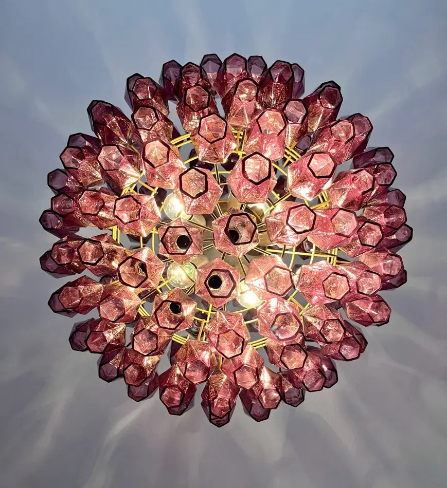 Murano-Kronleuchter aus der Mitte des Jahrhunderts | Punto di Luce | 140 Lila Polyliedri-Glas