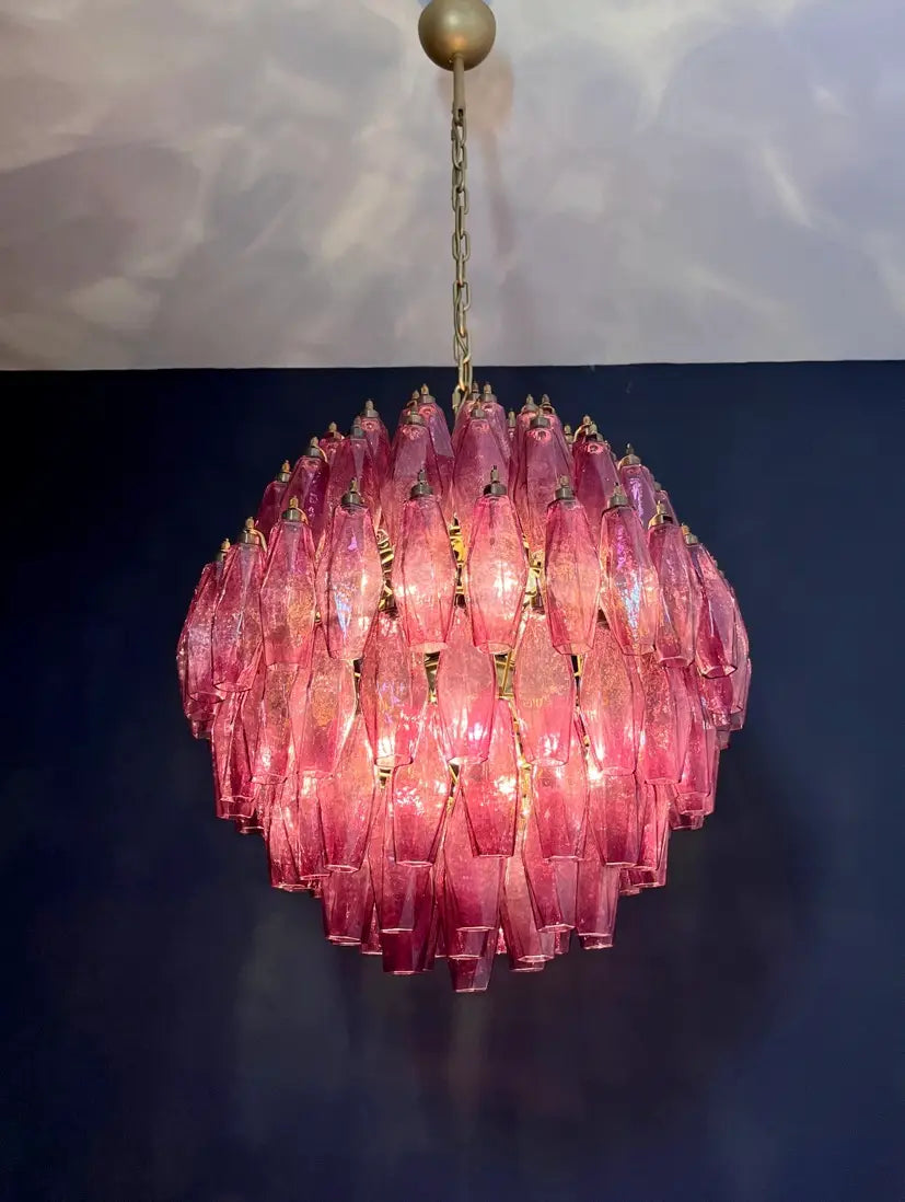Murano-Kronleuchter aus der Mitte des Jahrhunderts | Punto di Luce | 140 Lila Polyliedri-Glas