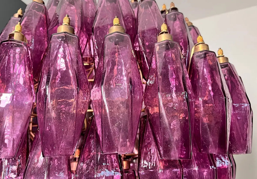 Murano-Kronleuchter aus der Mitte des Jahrhunderts | Punto di Luce | 140 Lila Polyliedri-Glas