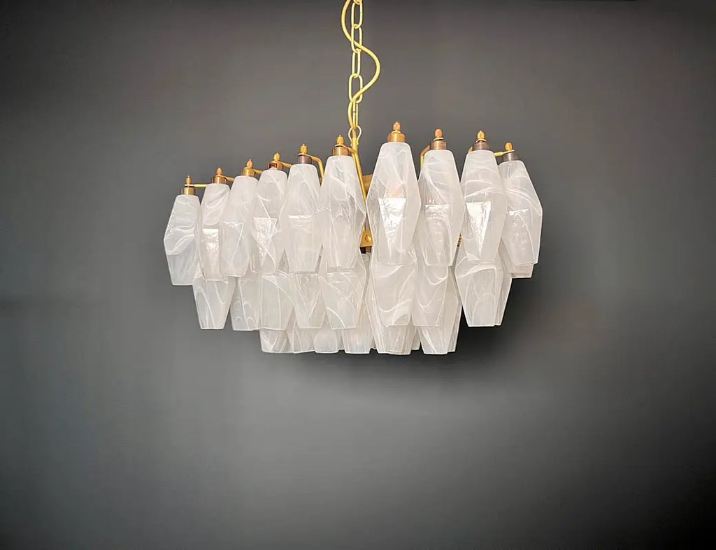 Mid-Century Murano Chandelier | Punto di Luce |  56 Alabaster White Poliedri Glass