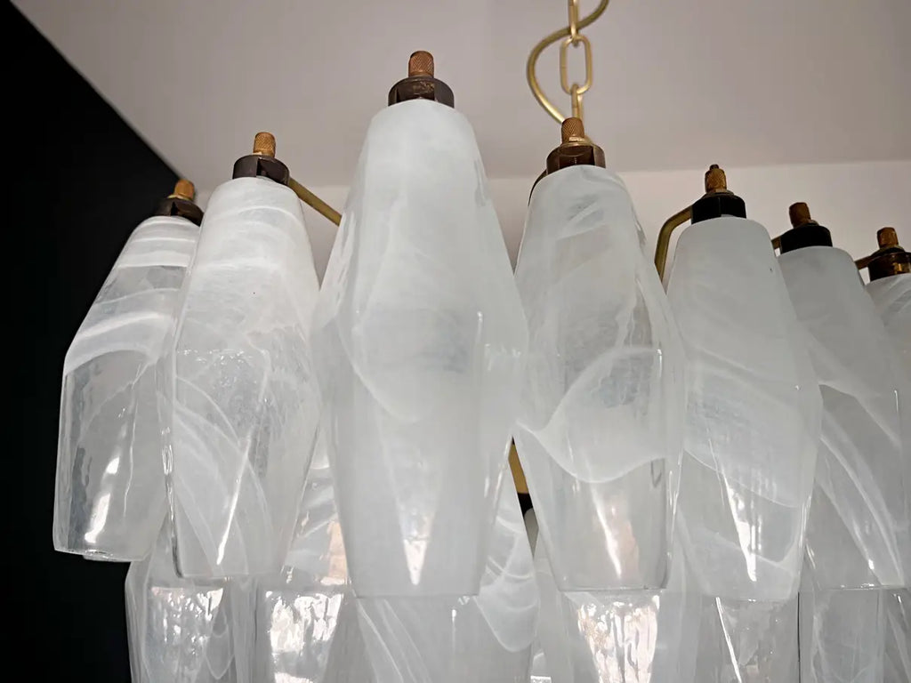 Mid-Century Murano Chandelier | Punto di Luce |  56 Alabaster White Poliedri Glass