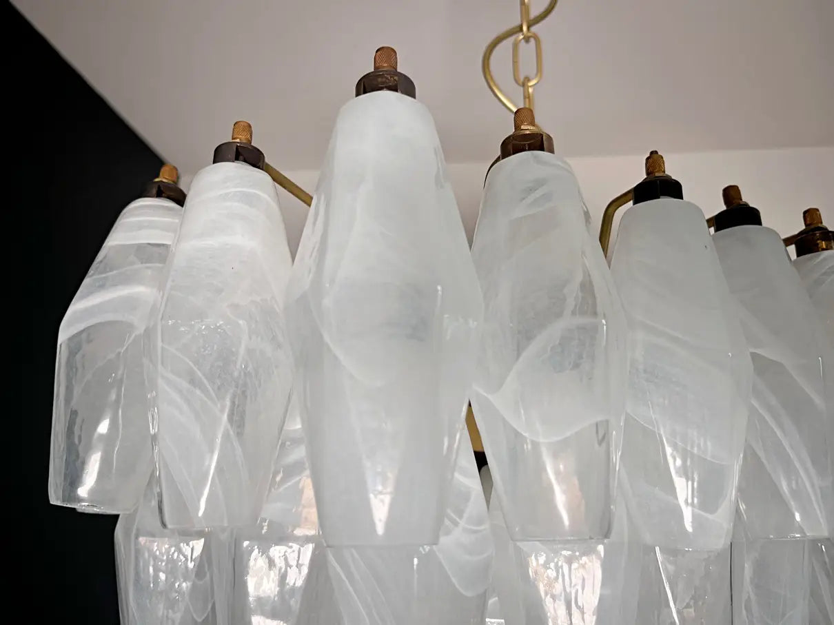 Mid-Century Murano Chandelier | Punto di Luce |  56 Alabaster White Poliedri Glass