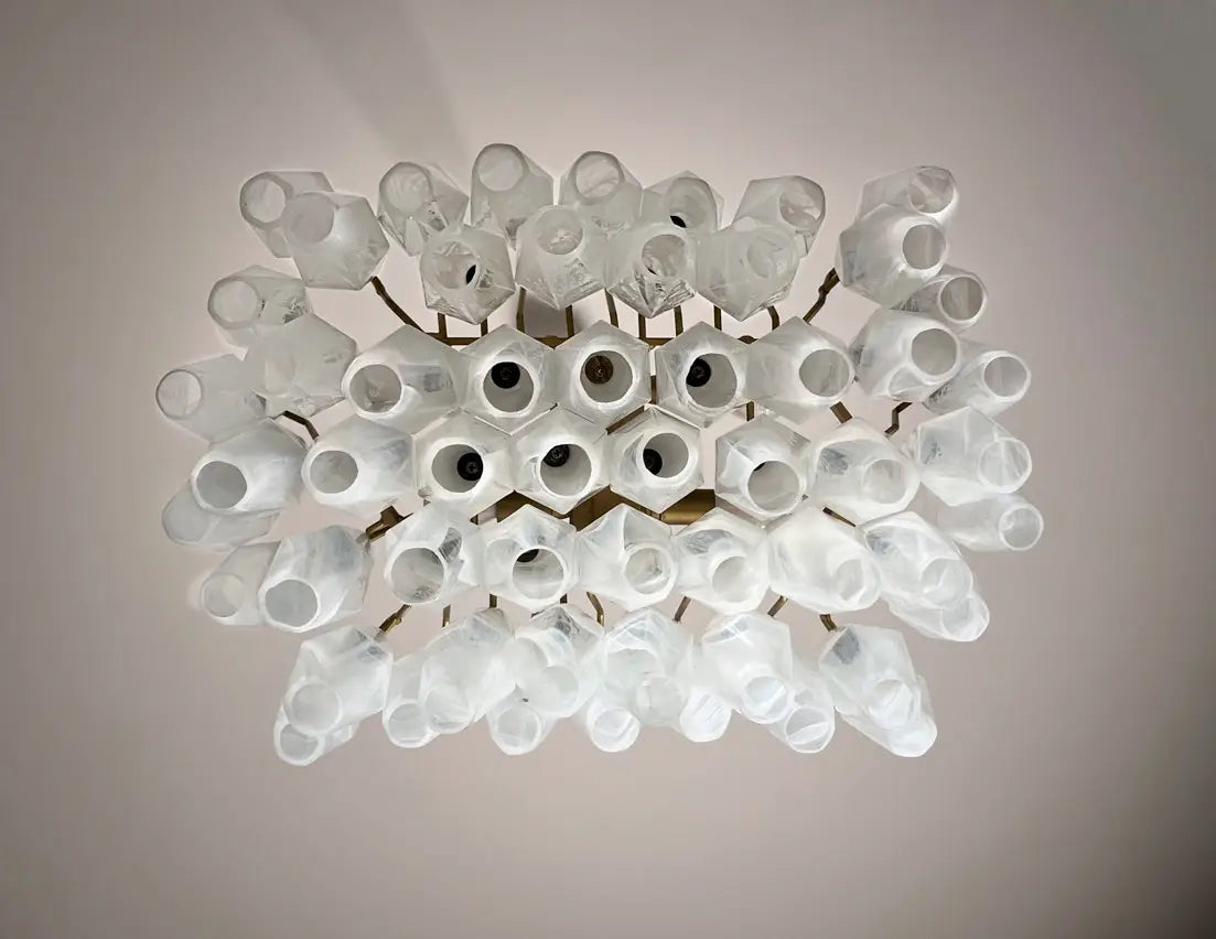 Mid-Century Murano Chandelier | Punto di Luce |  56 Alabaster White Poliedri Glass