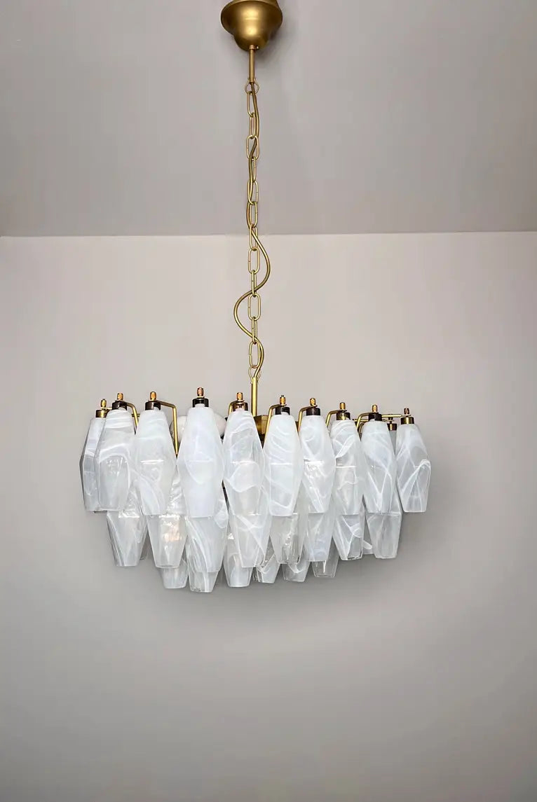 Mid-Century Murano Chandelier | Punto di Luce |  56 Alabaster White Poliedri Glass