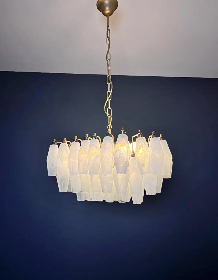 Mid-Century Murano Chandelier | Punto di Luce |  56 Alabaster White Poliedri Glass