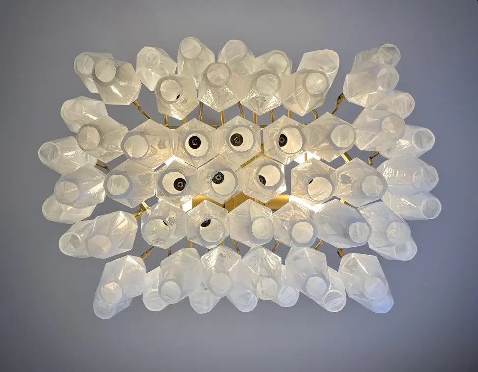 Mid-Century Murano Chandelier | Punto di Luce |  56 Alabaster White Poliedri Glass