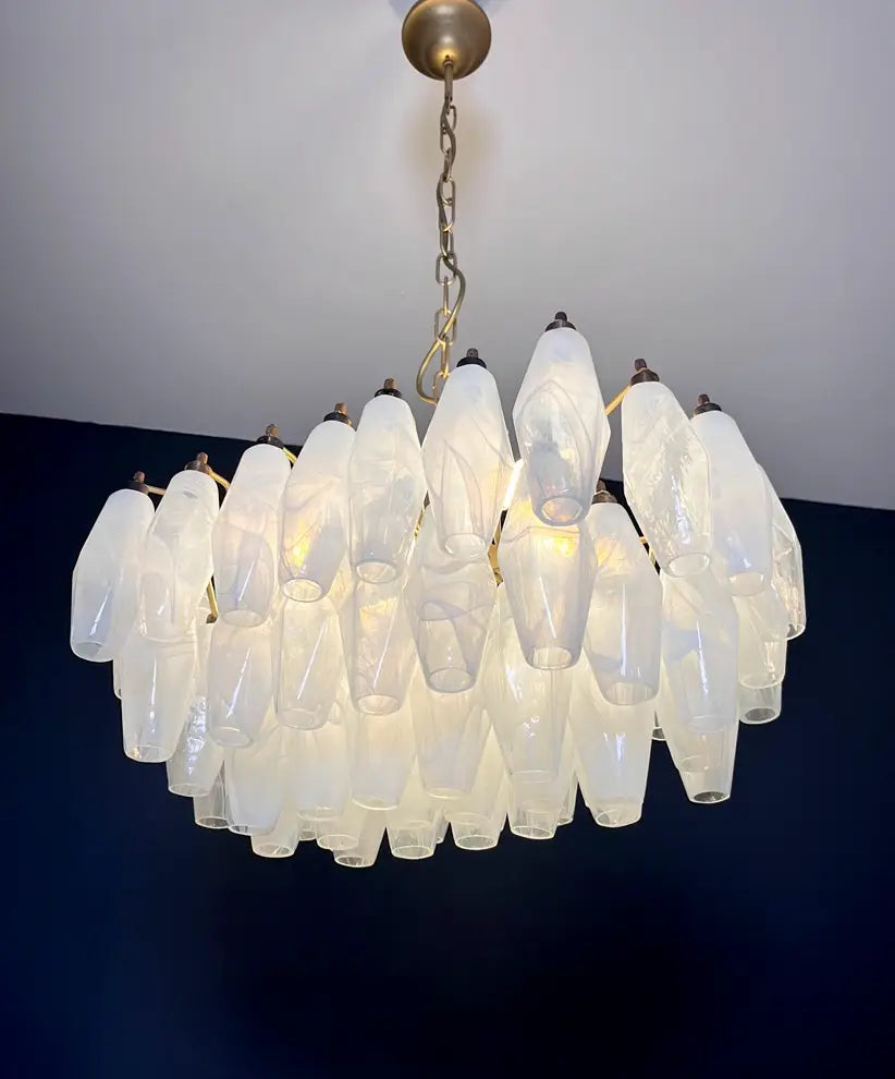 Mid-Century Murano Chandelier | Punto di Luce |  56 Alabaster White Poliedri Glass