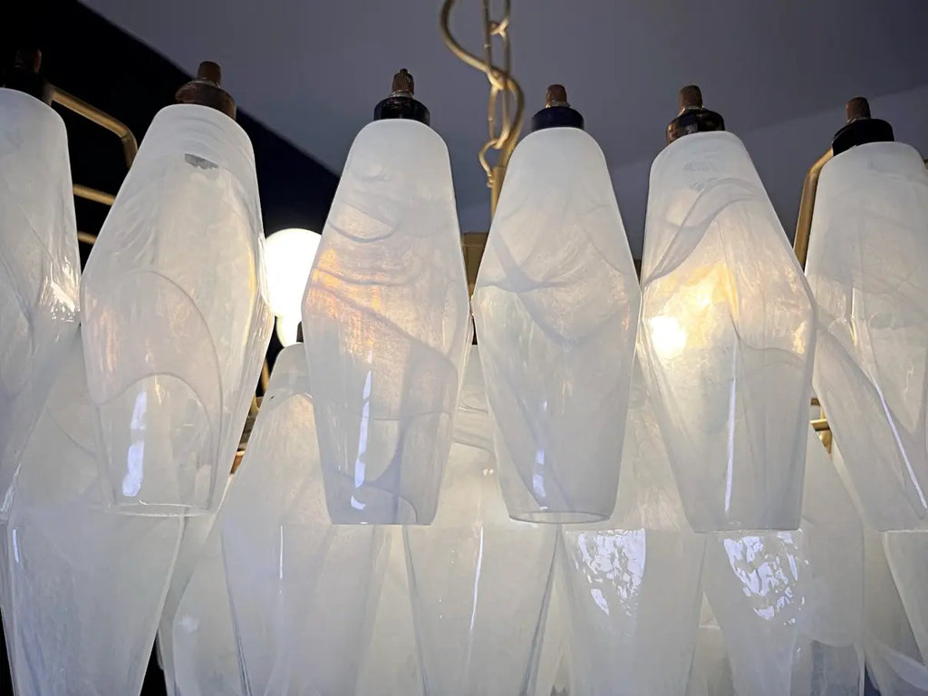 Mid-Century Murano Chandelier | Punto di Luce |  56 Alabaster White Poliedri Glass