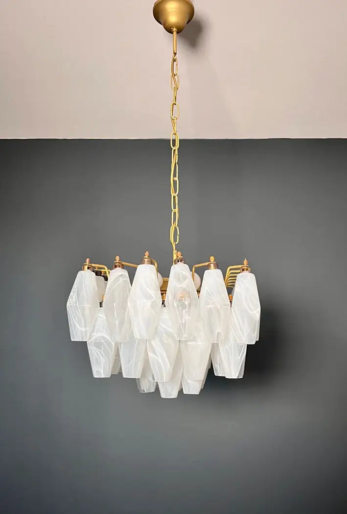 Mid-Century Murano Chandelier | Punto di Luce |  56 Alabaster White Poliedri Glass