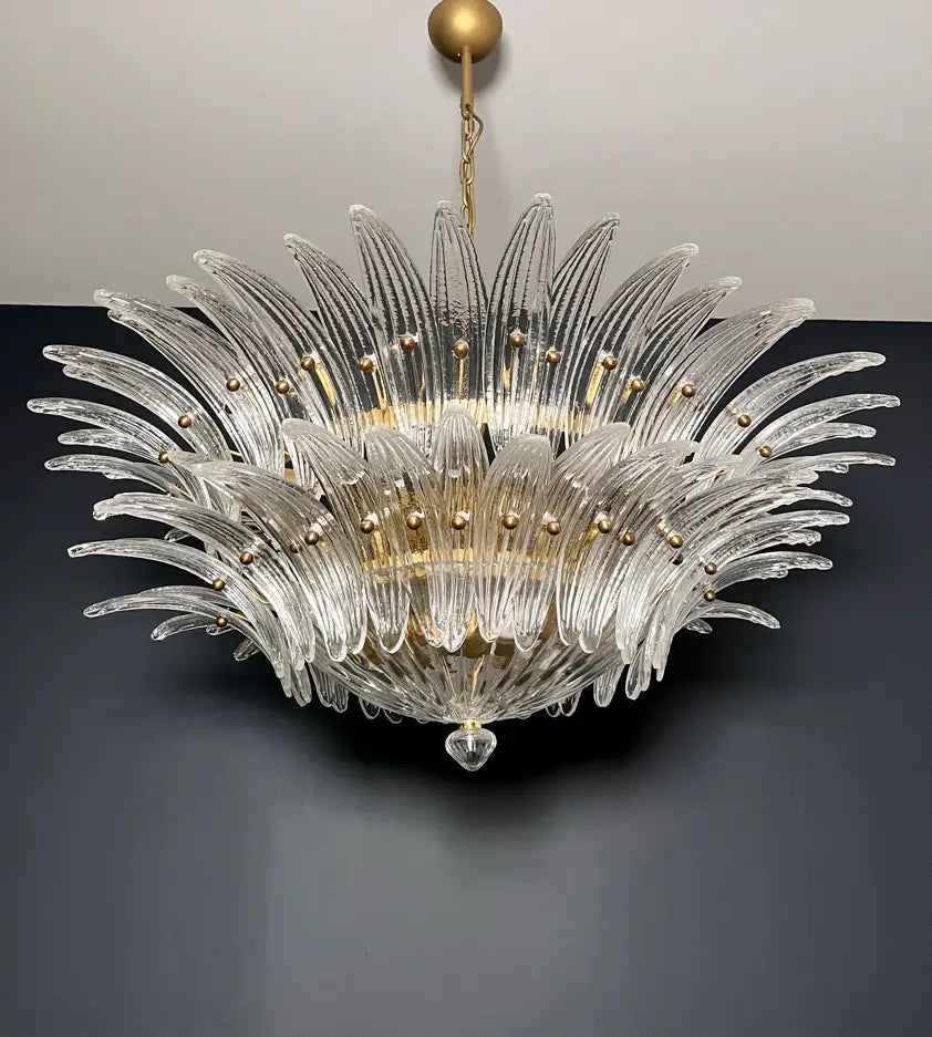 Murano-Kronleuchter aus der Mitte des Jahrhunderts | Punto di Luce | 82 Klares Palmettenglas