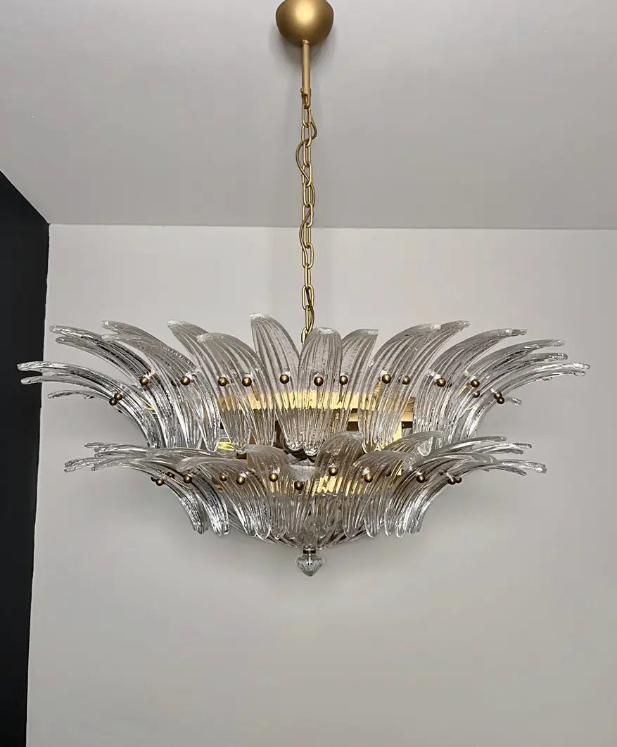 Mid-Century Murano Chandelier | Punto di Luce |  82 Clear Palmette Glass