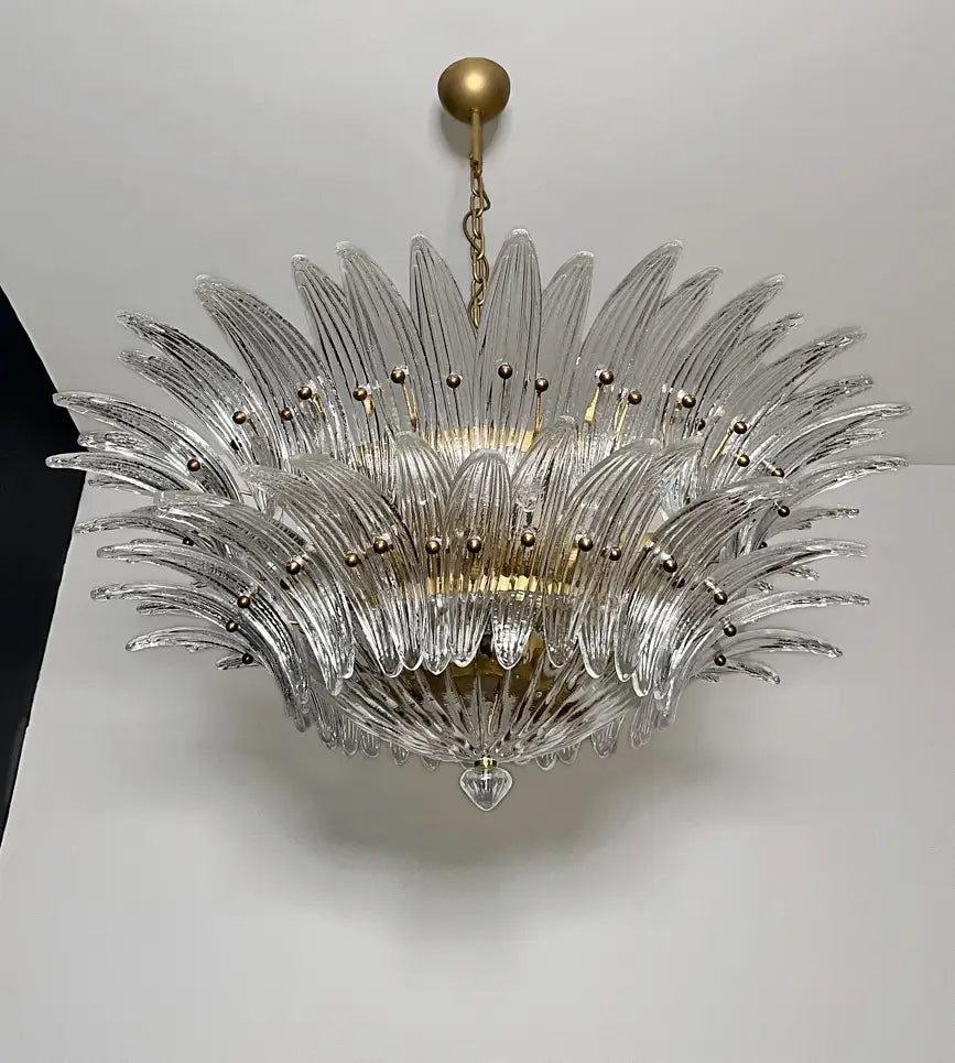 Murano-Kronleuchter aus der Mitte des Jahrhunderts | Punto di Luce | 82 Klares Palmettenglas