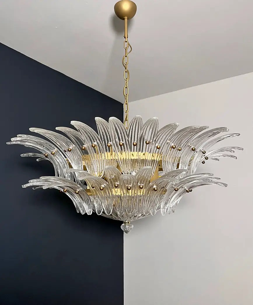 Mid-Century Murano Chandelier | Punto di Luce |  82 Clear Palmette Glass