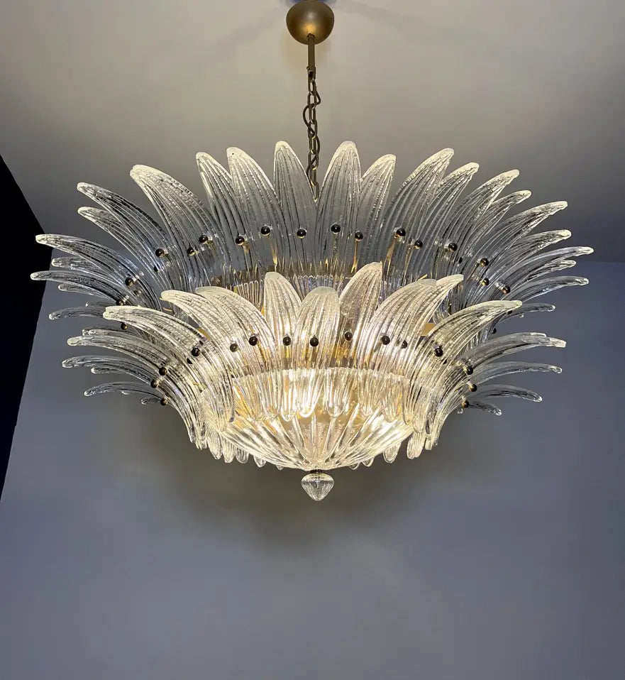 Murano-Kronleuchter aus der Mitte des Jahrhunderts | Punto di Luce | 82 Klares Palmettenglas