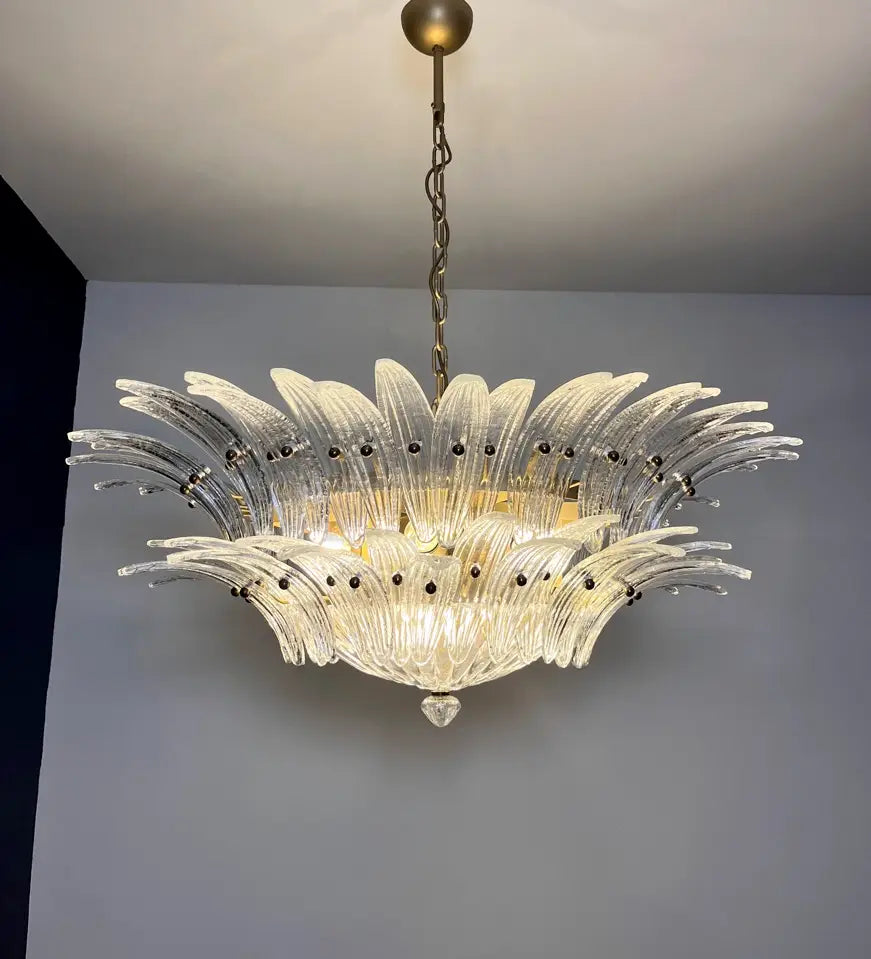 Murano-Kronleuchter aus der Mitte des Jahrhunderts | Punto di Luce | 82 Klares Palmettenglas