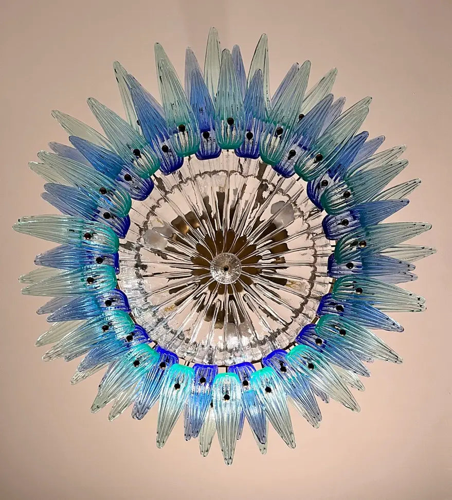 Mid-Century Murano Chandelier | Punto di Luce |  82 Blue and Turquoise Palmette Glass