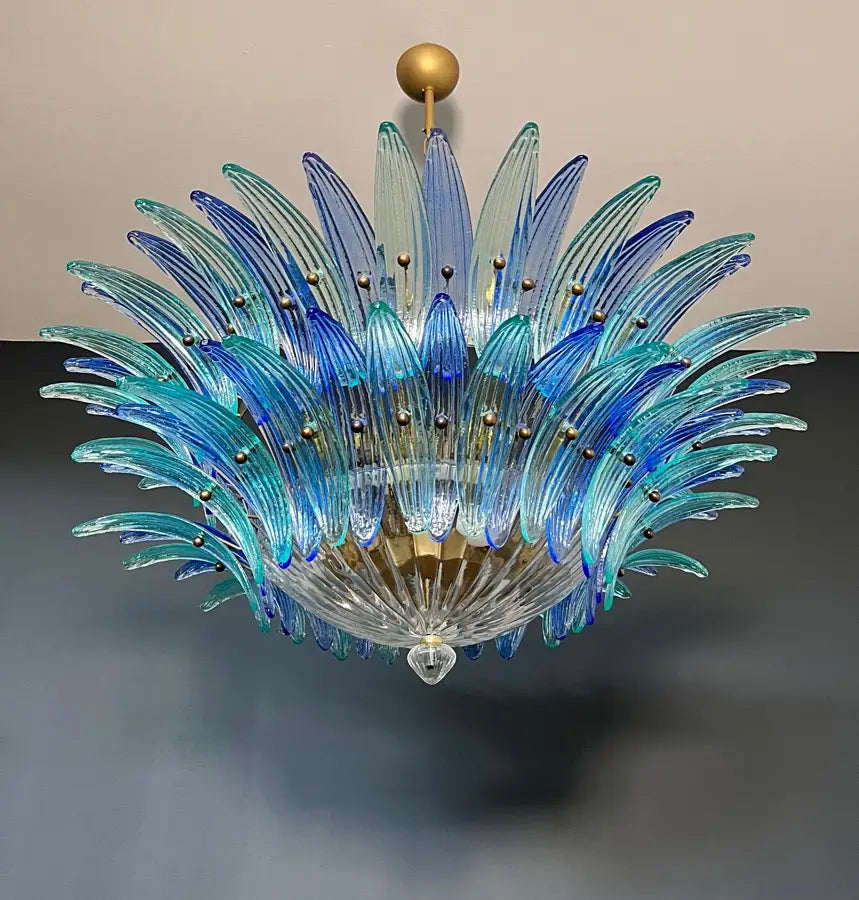 Mid-Century Murano Chandelier | Punto di Luce |  82 Blue and Turquoise Palmette Glass