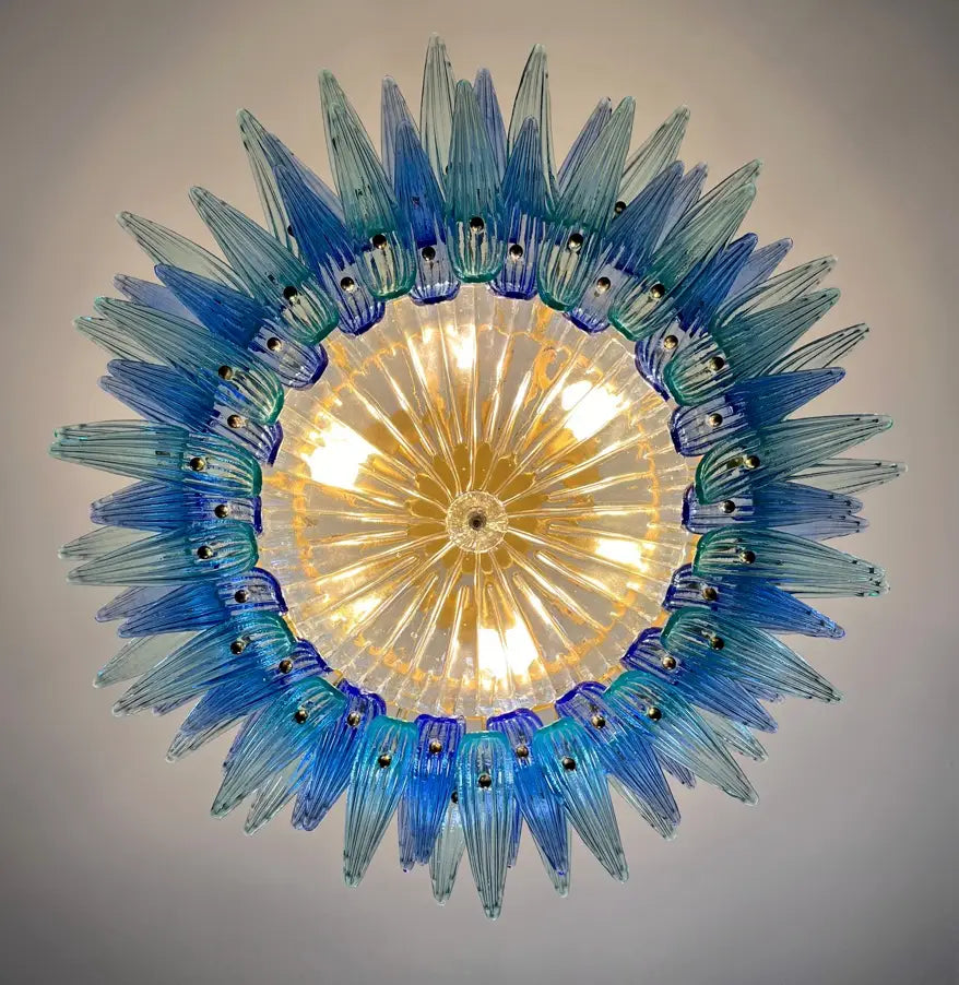 Mid-Century Murano Chandelier | Punto di Luce |  82 Blue and Turquoise Palmette Glass