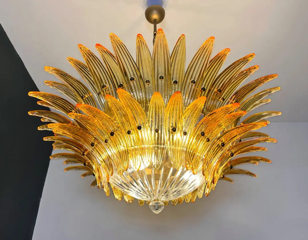 Mid-Century Murano Chandelier | Punto di Luce |  82 Yellow Palmette Glass