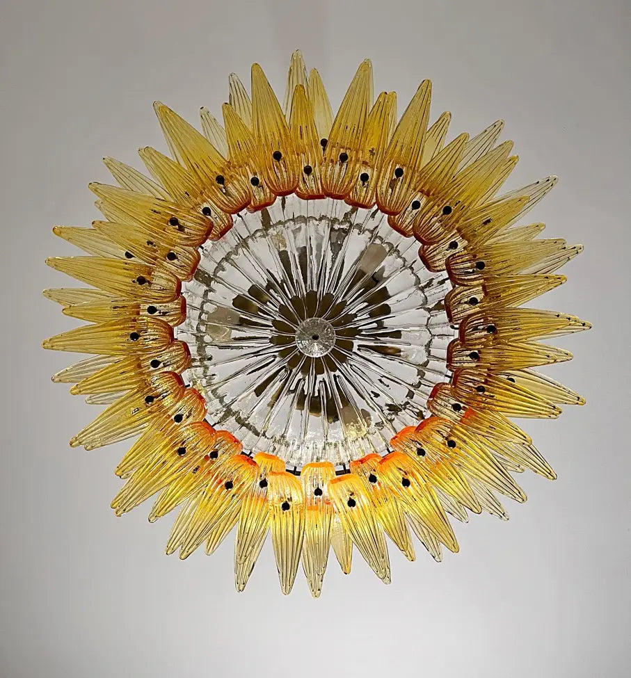 Mid-Century Murano Chandelier | Punto di Luce |  82 Yellow Palmette Glass
