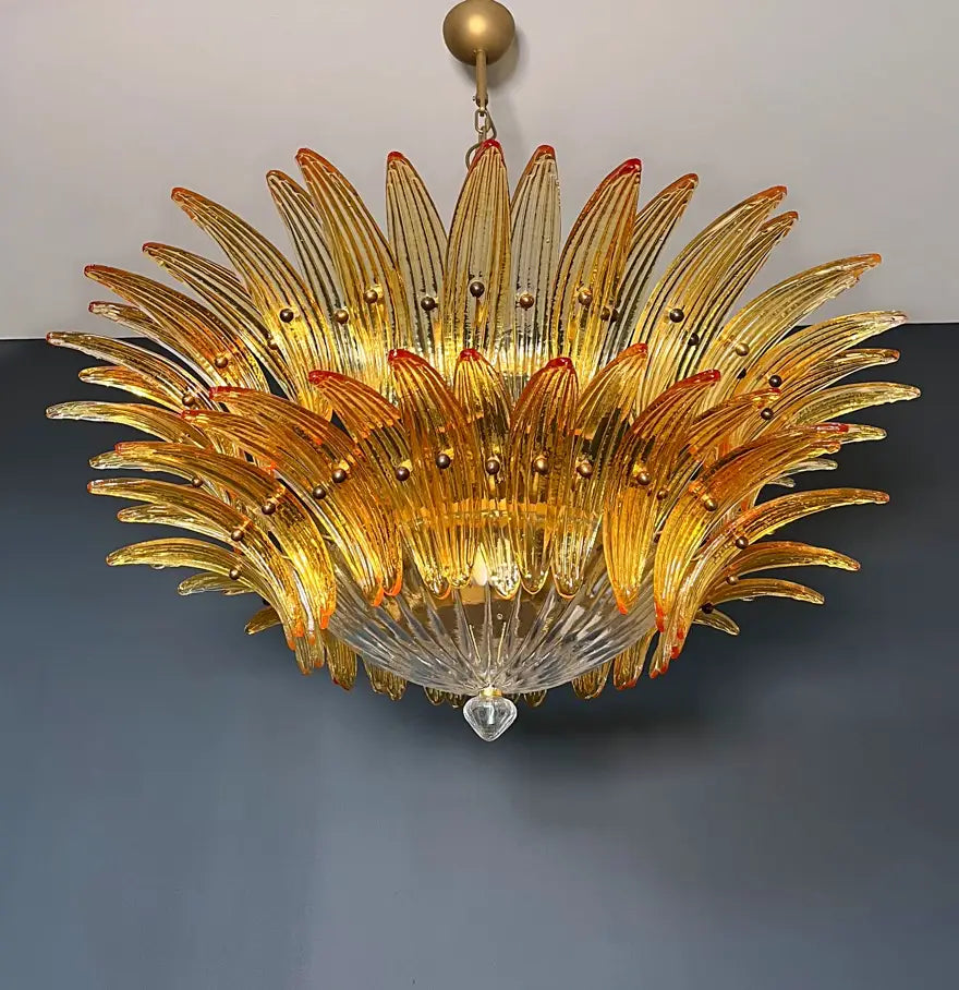 Mid-Century Murano Chandelier | Punto di Luce |  82 Yellow Palmette Glass