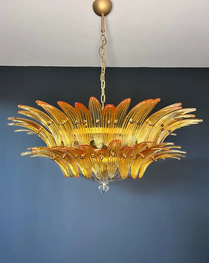 Mid-Century Murano Chandelier | Punto di Luce |  82 Yellow Palmette Glass