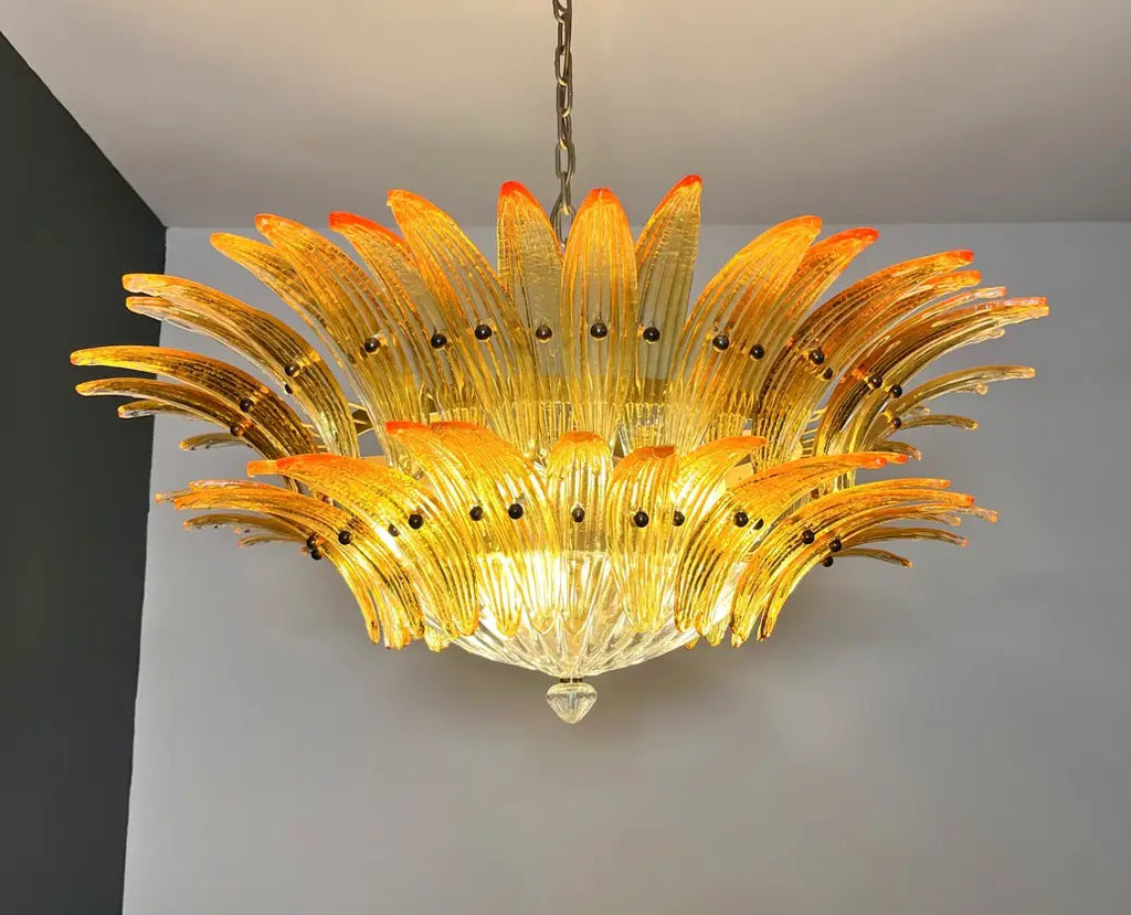Mid-Century Murano Chandelier | Punto di Luce |  82 Yellow Palmette Glass