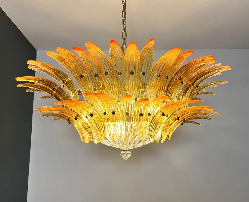 Mid-Century Murano Chandelier | Punto di Luce |  82 Yellow Palmette Glass