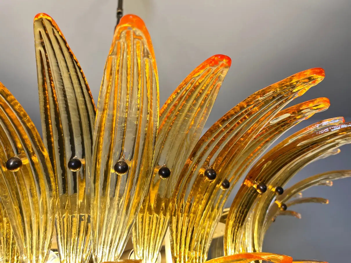 Mid-Century Murano Chandelier | Punto di Luce |  82 Yellow Palmette Glass