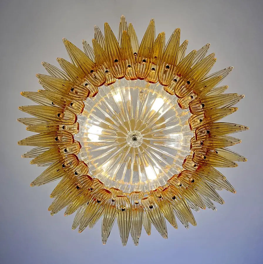 Mid-Century Murano Chandelier | Punto di Luce |  82 Yellow Palmette Glass